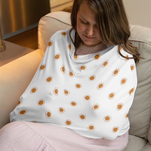 Boho Sun White and Pumpkin Collection Multi Use Baby Car Seat and Nursing Cover - alt image 1