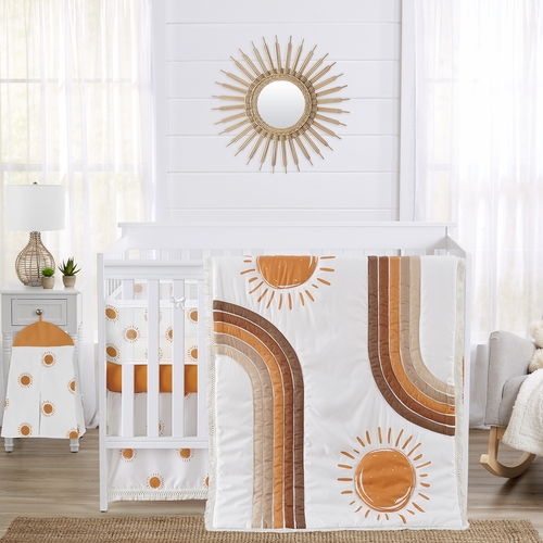 Boho Sun White and Pumpkin Sweet Jojo Designs 6 Piece Crib Bedding + BreathableBaby Breathable Mesh Liner