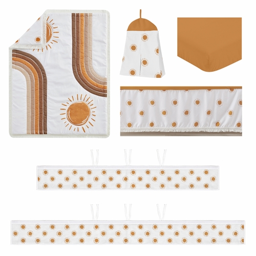 Boho Sun White and Pumpkin Sweet Jojo Designs 6 Piece Crib Bedding + BreathableBaby Breathable Mesh Liner - alt image 1