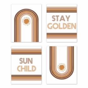 Boho Sun White and Pumpkin Wall Art Prints - Set of 4