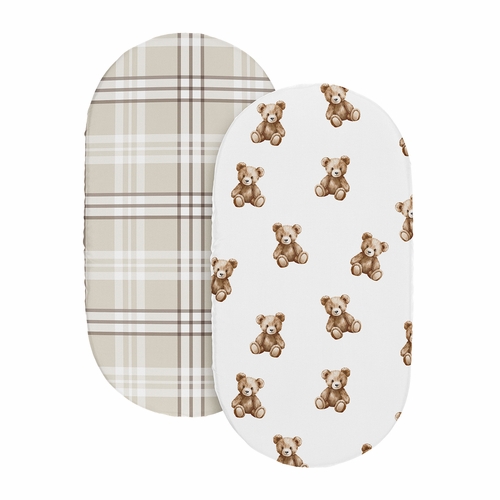 Boho Teddy Bear Collection 2 Pack Baby Bassinet Fitted Sheets - alt image 1