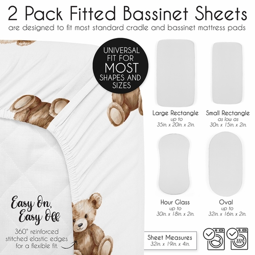 Boho Teddy Bear Collection 2 Pack Baby Bassinet Fitted Sheets - alt image 5