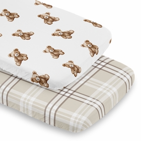 Boho Teddy Bear Collection 2 Pack Baby Bassinet Fitted Sheets