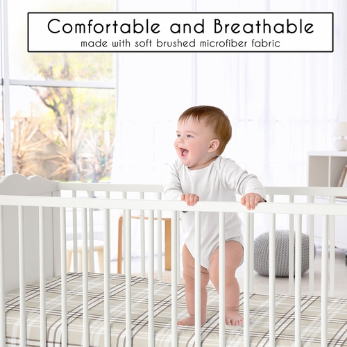 Boho Teddy Bear Collection Crib Sheet - Taupe Plaid  Print - alt image 1