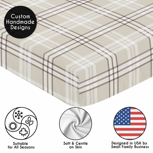 Boho Teddy Bear Collection Crib Sheet - Taupe Plaid  Print - alt image 4