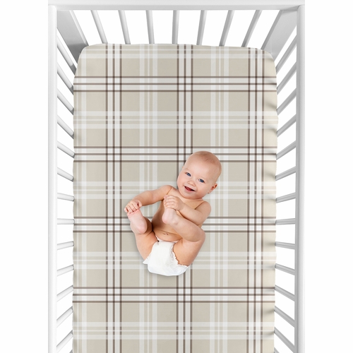 Boho Teddy Bear Collection Crib Sheet - Taupe Plaid  Print - alt image 5