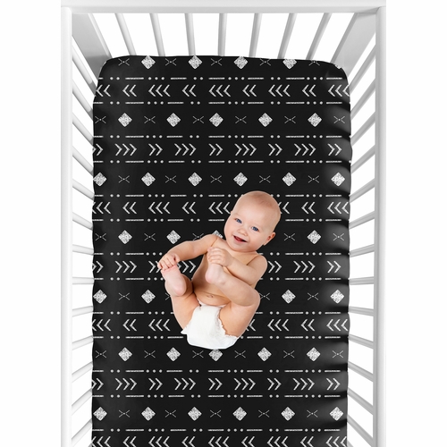 Boho Tribal Black and White Crib Sheet - alt image 3