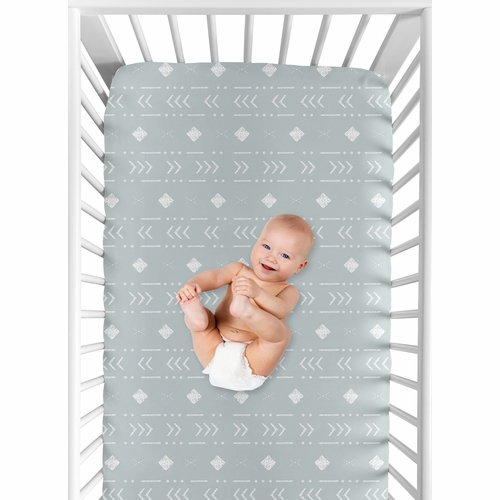 Boho Tribal Blue and White Crib Sheet - alt image 3