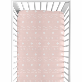 Boho Tribal Blush Pink and White Crib Sheet