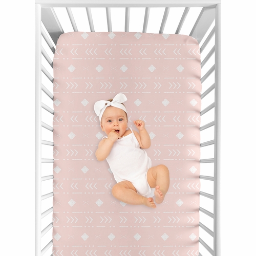 Boho Tribal Blush Pink and White Crib Sheet - alt image 3