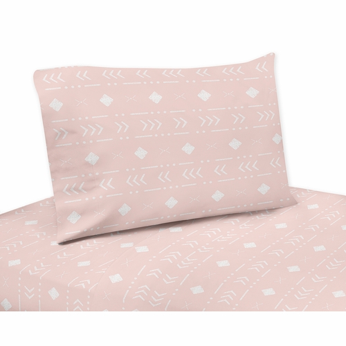 Boho Tribal Blush Pink and White Twin Sheet Set