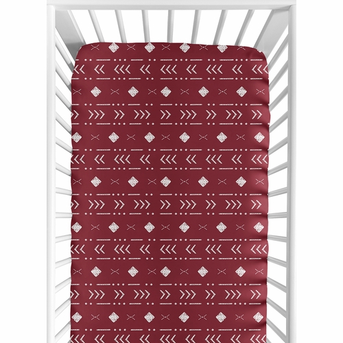 Boho Tribal Burgundy Red and White Crib Sheet