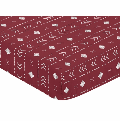 Boho Tribal Burgundy Red and White Crib Sheet - alt image 2