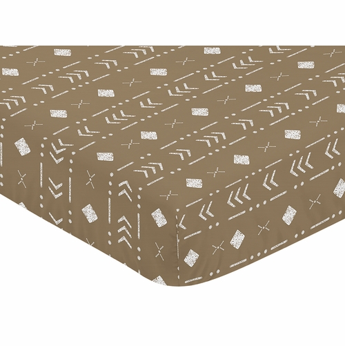 Boho Tribal Cocoa Brown and White Crib Sheet - alt image 2