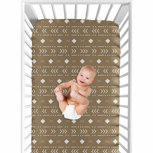 Boho Tribal Cocoa Brown and White Crib Sheet - alt image 3