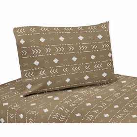 Boho Tribal Cocoa Brown and White Twin Sheet Set