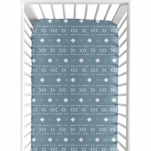 Boho Tribal Dark Blue and White Crib Sheet