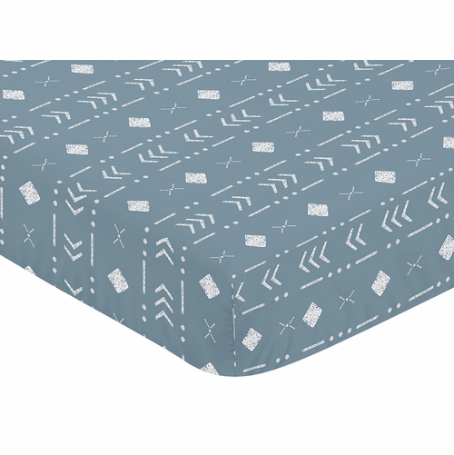 Boho Tribal Dark Blue and White Crib Sheet - alt image 2