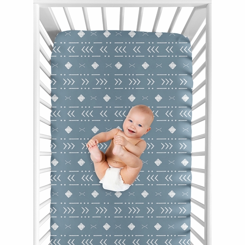 Boho Tribal Dark Blue and White Crib Sheet - alt image 3