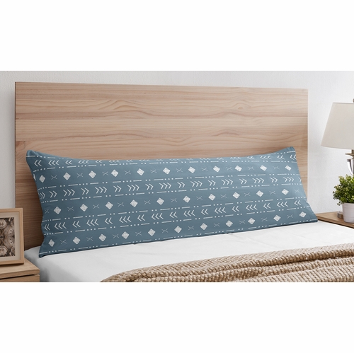 Boho Tribal Dark Blue and White Full Length Body Pillow Cover - alt image 1