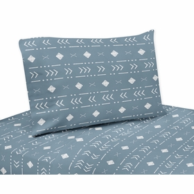Boho Tribal Dark Blue and White Twin Sheet Set