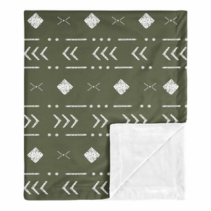 Boho Tribal Green and White Baby Blanket