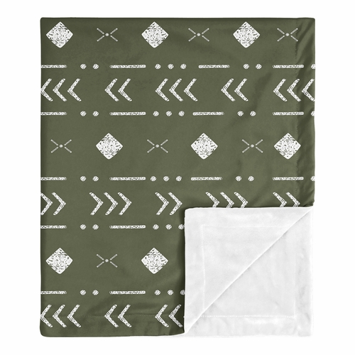 Boho Tribal Green and White Baby Blanket