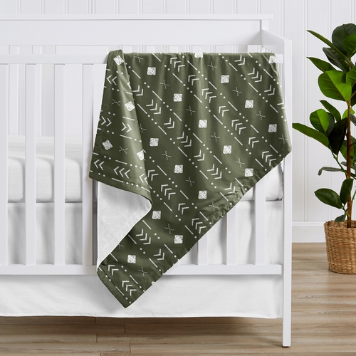 Boho Tribal Green and White Baby Blanket - alt image 1