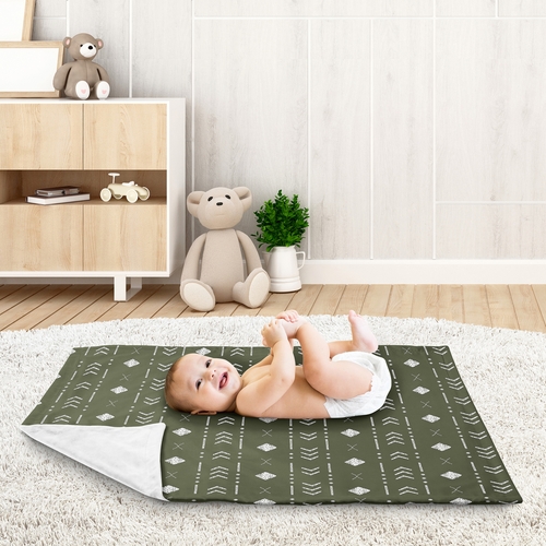 Boho Tribal Green and White Baby Blanket - alt image 2