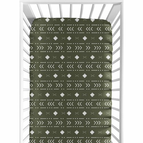 Boho Tribal Green and White Crib Sheet