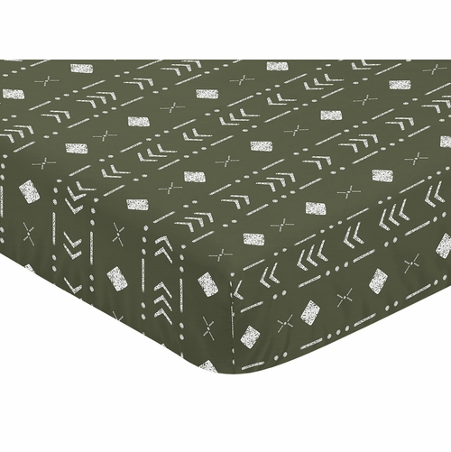 Boho Tribal Green and White Crib Sheet - alt image 2