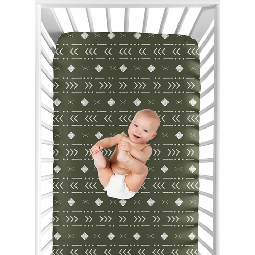 Boho Tribal Green and White Crib Sheet - alt image 3