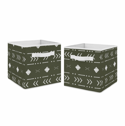 Boho Tribal Green and White Foldable Fabric Storage Bins