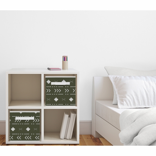 Boho Tribal Green and White Foldable Fabric Storage Bins - alt image 1