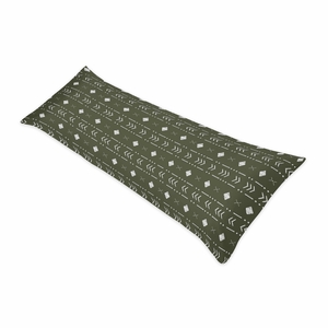 Boho Tribal Green and White Full Length Body Pillow Cover
