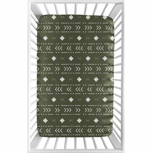Boho Tribal Green and White Mini Crib Sheet