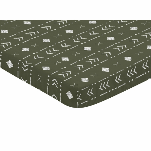 Boho Tribal Green and White Mini Crib Sheet - alt image 1