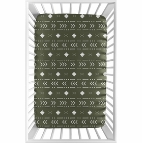 Boho Tribal Green and White Mini Crib Sheet