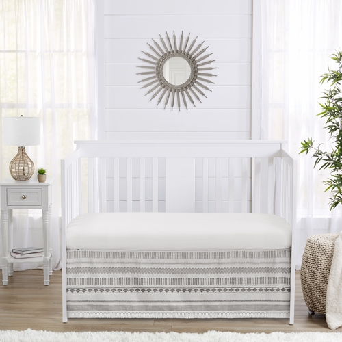 Boho Tribal Grey Jacquard Collection Crib Bed Skirt - alt image 2