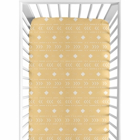 Boho Tribal Mustard and White Crib Sheet