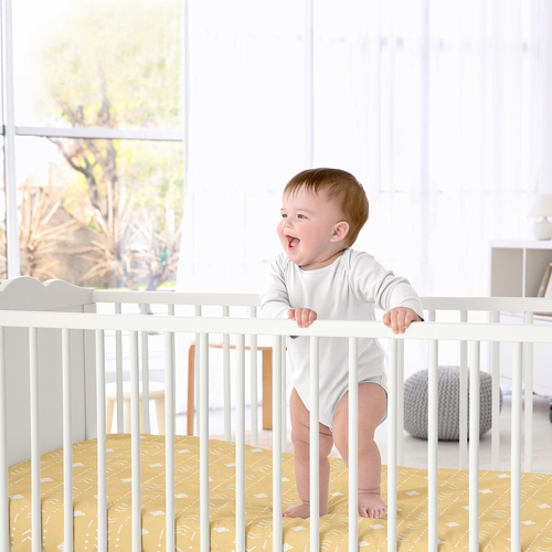 Boho Tribal Mustard and White Crib Sheet - alt image 1