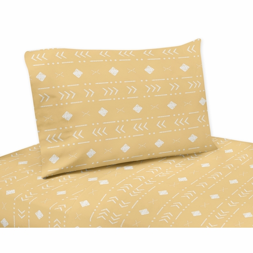 Boho Tribal Mustard and White Twin Sheet Set