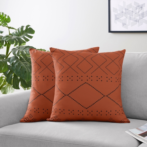 Boho Tribal Orange and Black Collection Decorative Accent Throw Pillow Covers - Set of 2