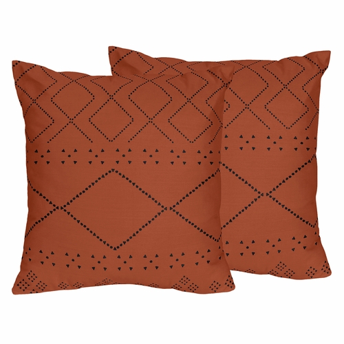 Boho Tribal Orange and Black Collection Decorative Accent Throw Pillow Covers - Set of 2 - alt image 1