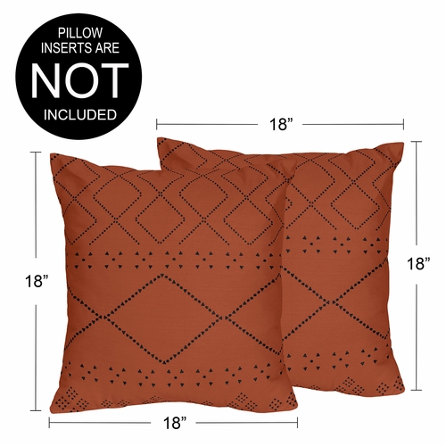 Boho Tribal Orange and Black Collection Decorative Accent Throw Pillow Covers - Set of 2 - alt image 2