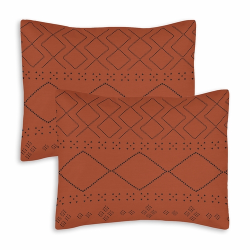 Boho Tribal Orange and Black Collection Pillow Sham Covers - 2 Pack Set