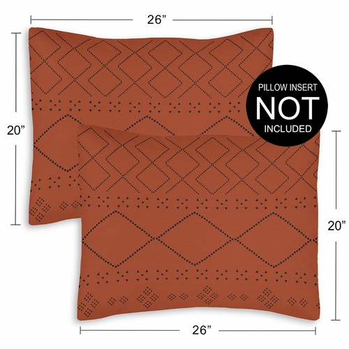 Boho Tribal Orange and Black Collection Pillow Sham Covers - 2 Pack Set - alt image 2