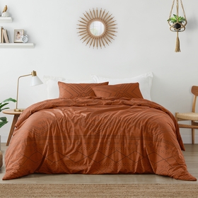 Boho Tribal Orange and Black Collection Queen Duvet Cover Bedding Set