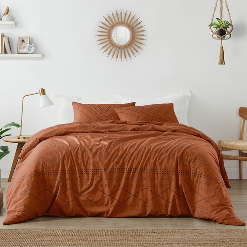 Boho Tribal Orange and Black Collection Queen Duvet Cover Bedding Set
