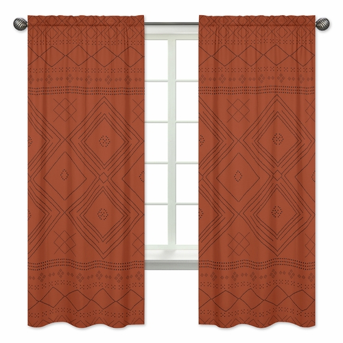Boho Tribal Orange and Black Collection Window Panels - Set of 2 - alt image 1
